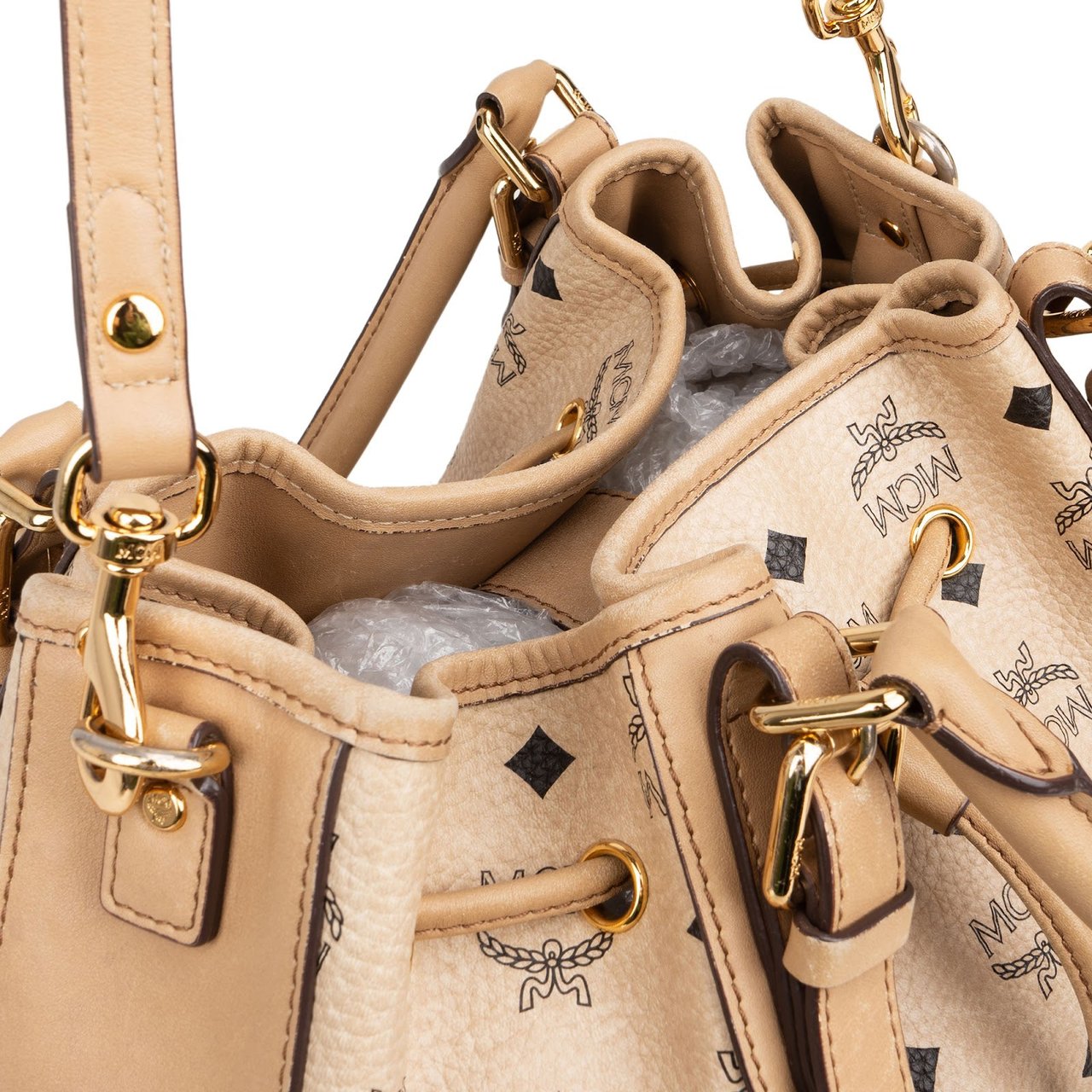 MCM MCM Monogram Visetos Drawstring Handbag Beige