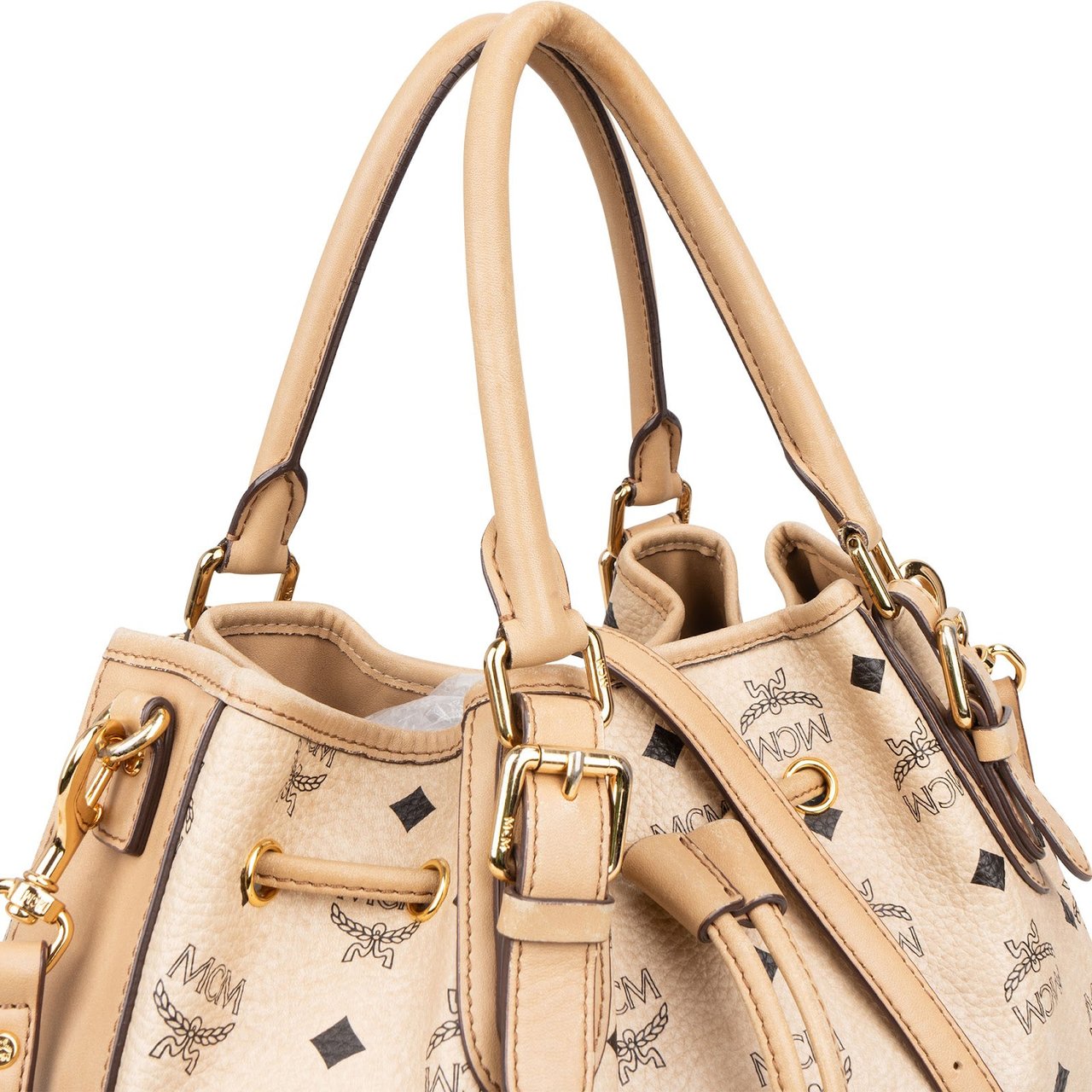 MCM MCM Monogram Visetos Drawstring Handbag Beige