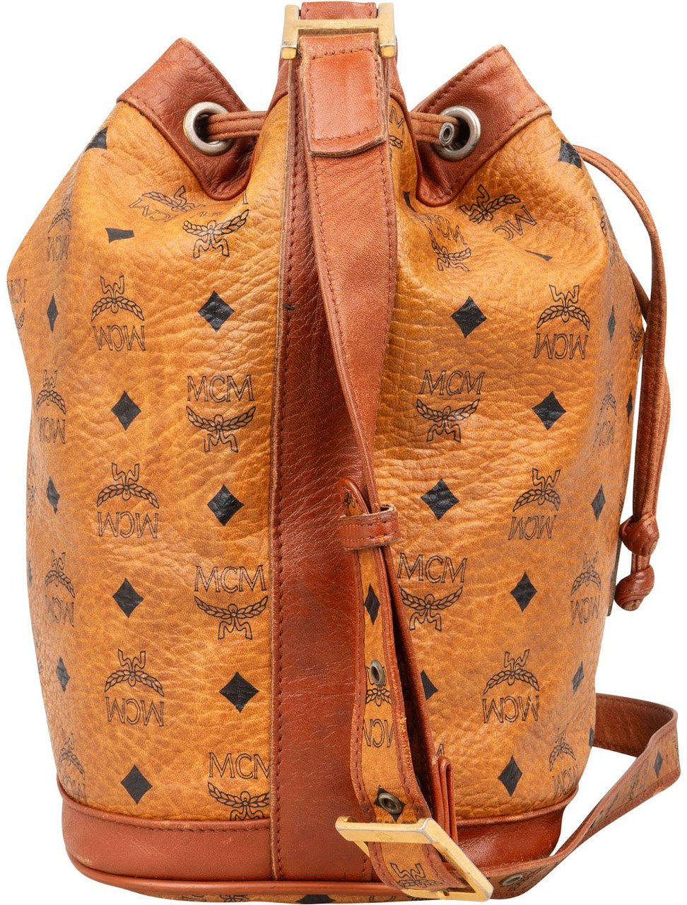 MCM MCM Monogram Visetos Drawstring Bucket Crossbody Bag Bruin