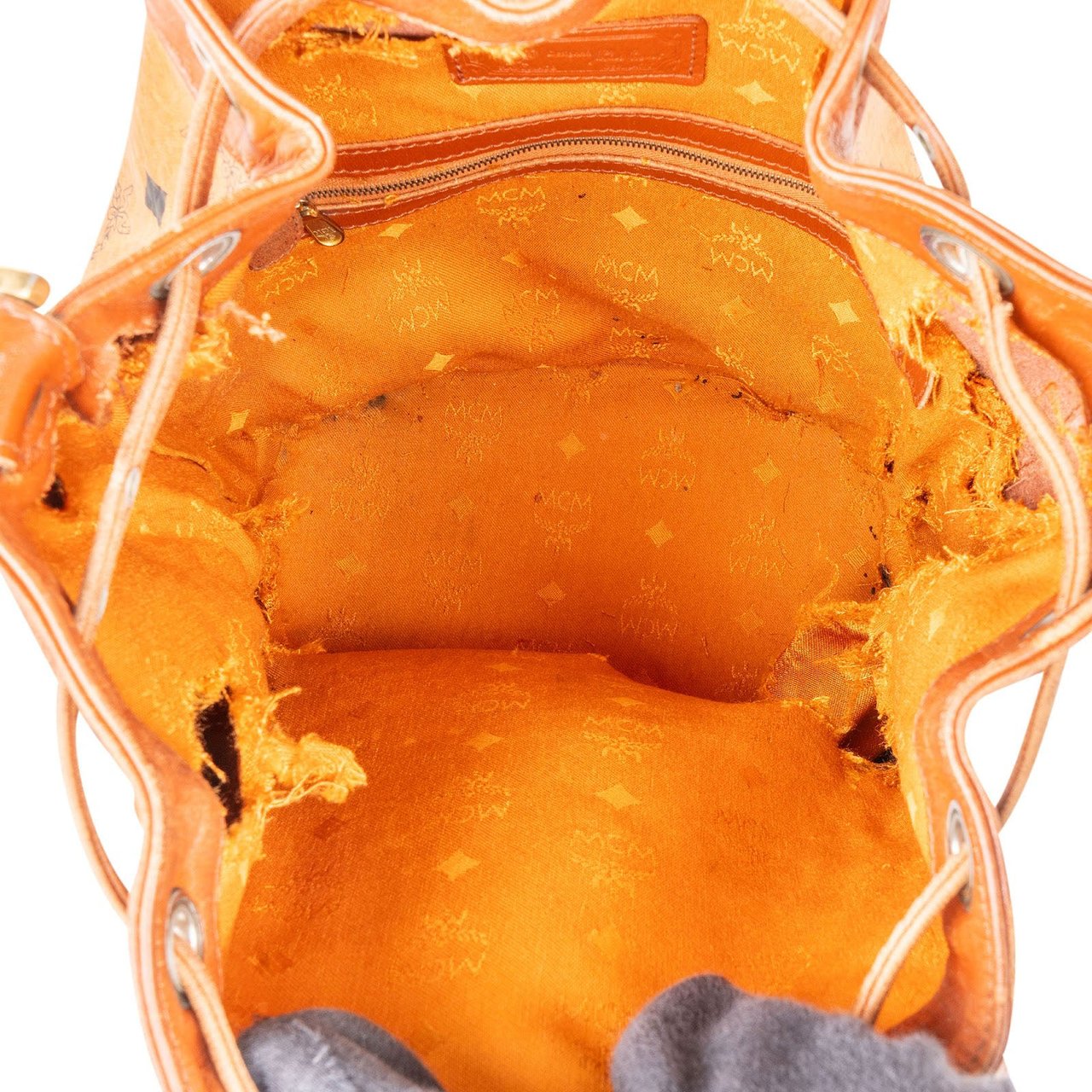 MCM MCM Monogram Visetos Drawstring Bucket Crossbody Bag Bruin