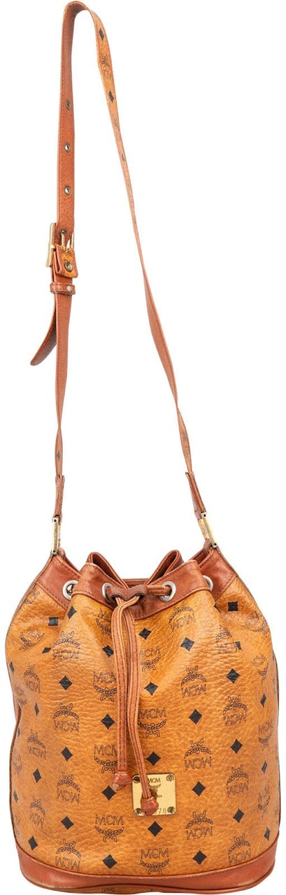 MCM MCM Monogram Visetos Drawstring Bucket Crossbody Bag Bruin