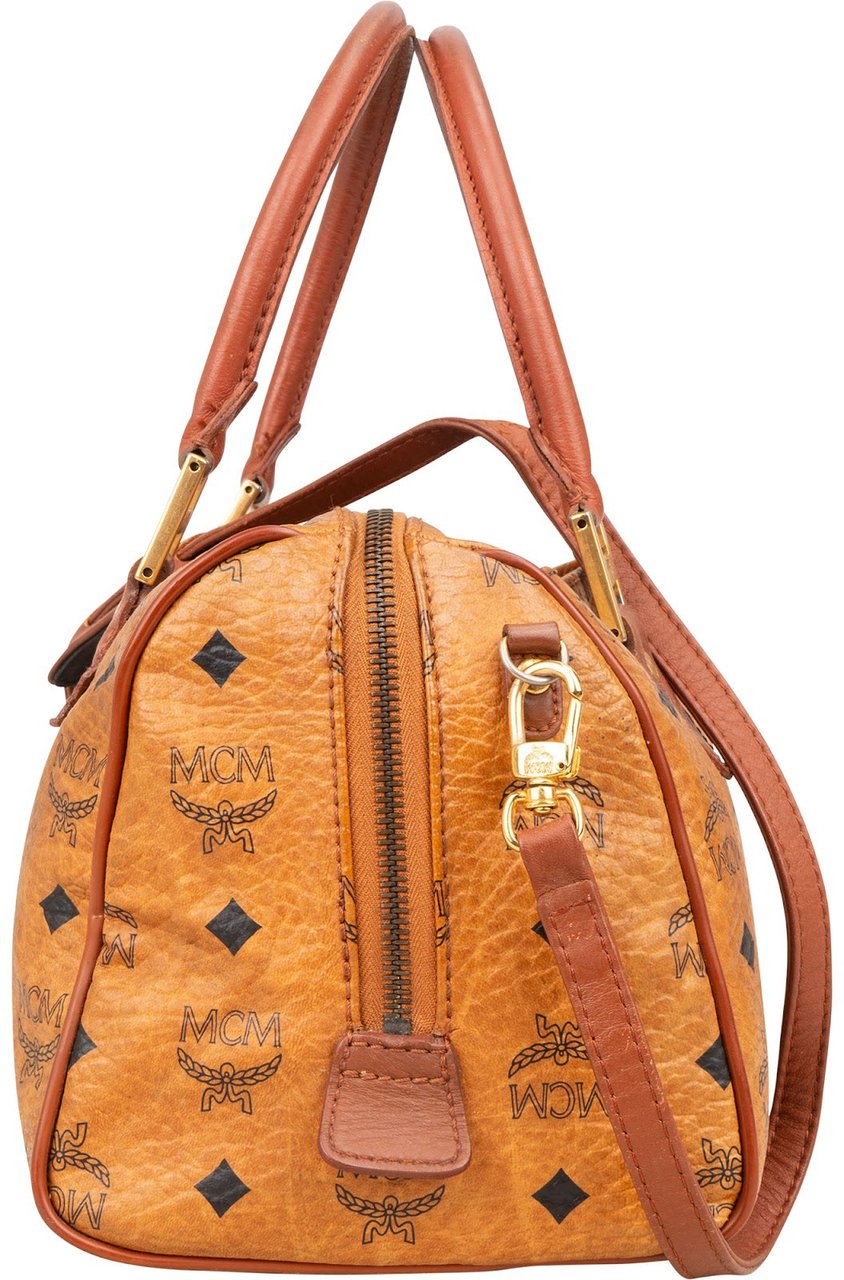 MCM Monogram Visetos Boston Bag Handbag Bruin