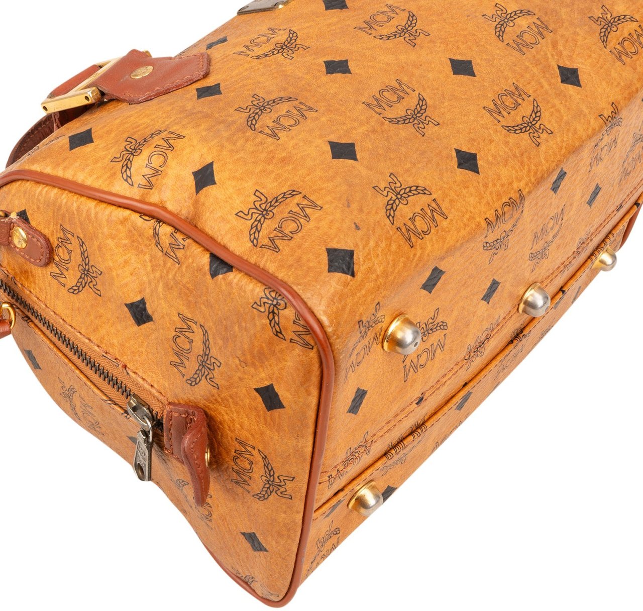 MCM Monogram Visetos Boston Bag Handbag Bruin