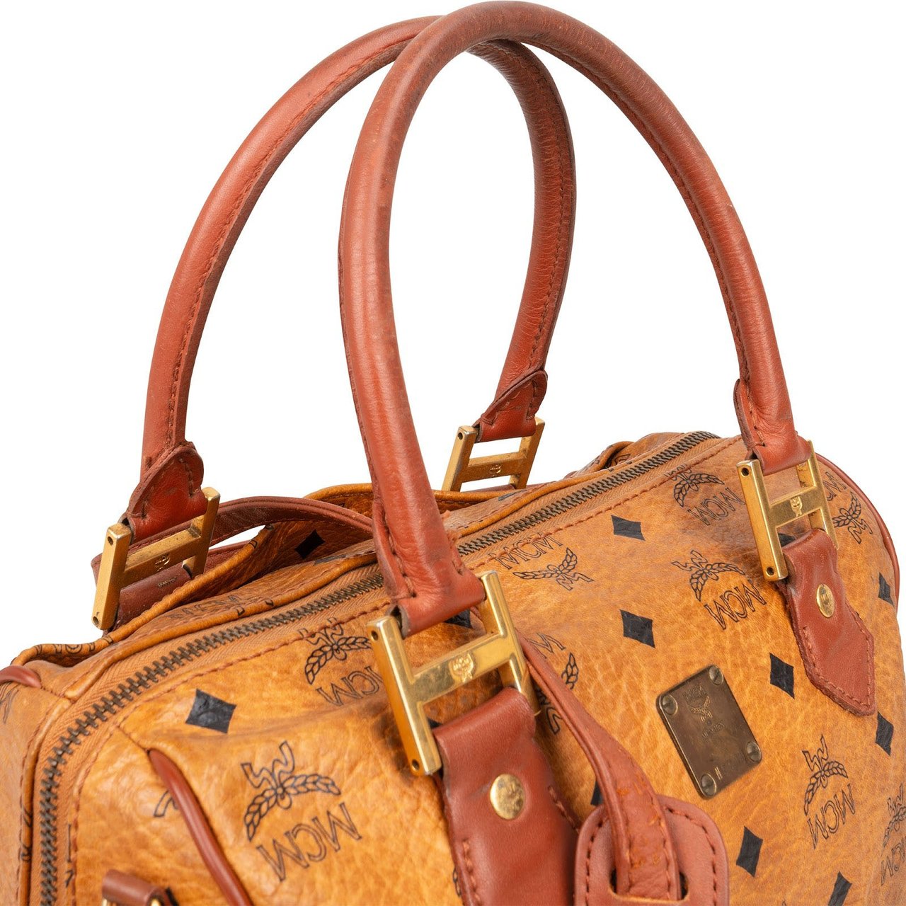 MCM MCM Monogram Visetos Boston Bag Handbag Bruin
