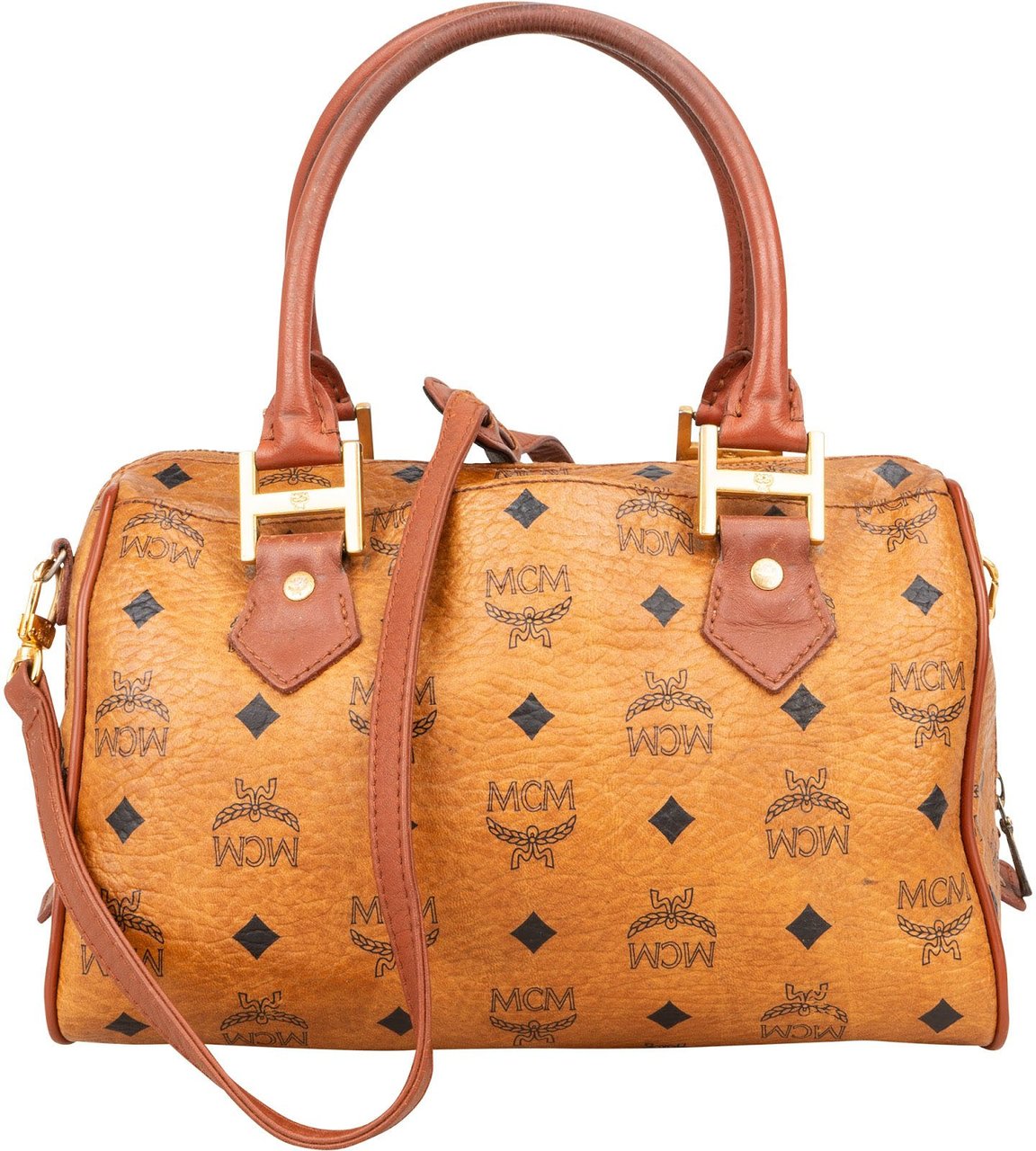 MCM MCM Monogram Visetos Boston Bag Handbag Bruin
