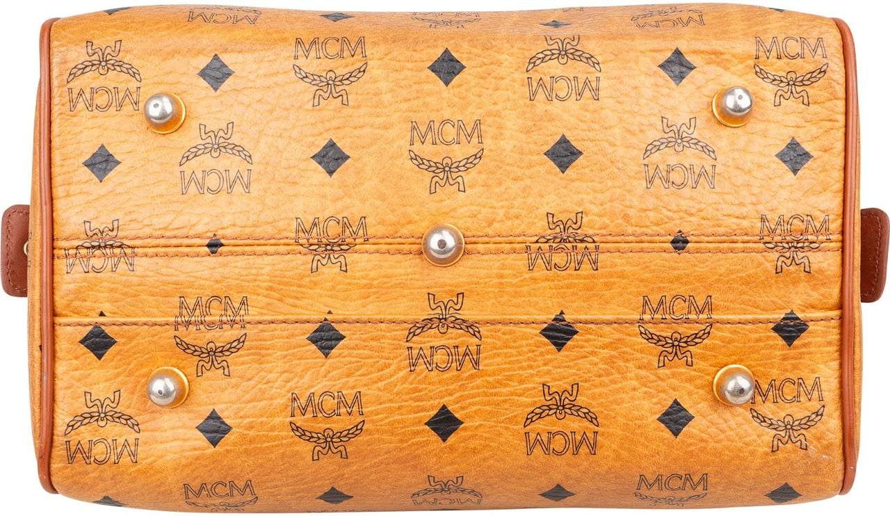 MCM Monogram Visetos Boston Bag Handbag Bruin
