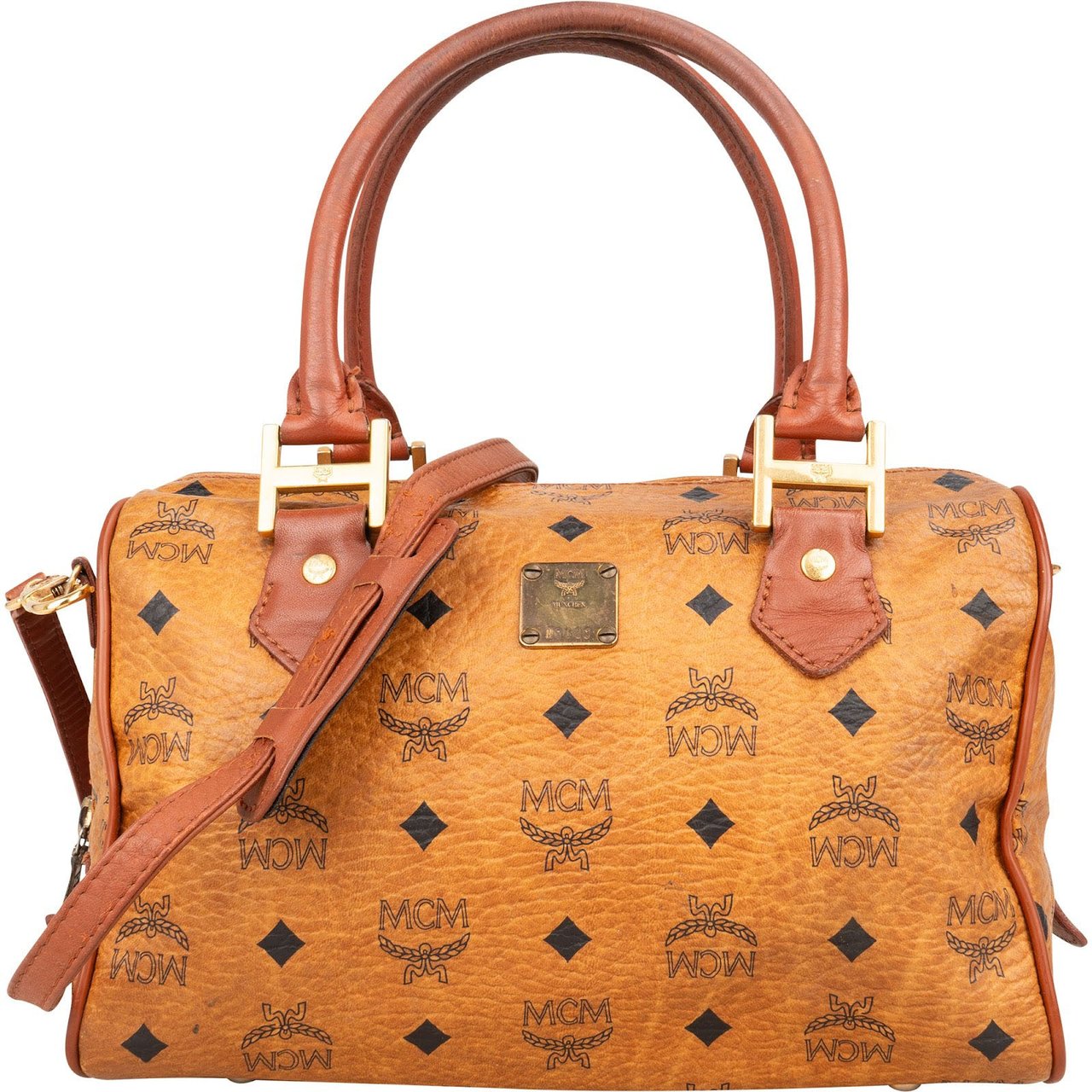 MCM MCM Monogram Visetos Boston Bag Handbag Bruin
