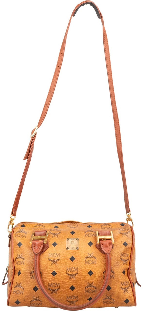 MCM Monogram Visetos Boston Bag Handbag Bruin