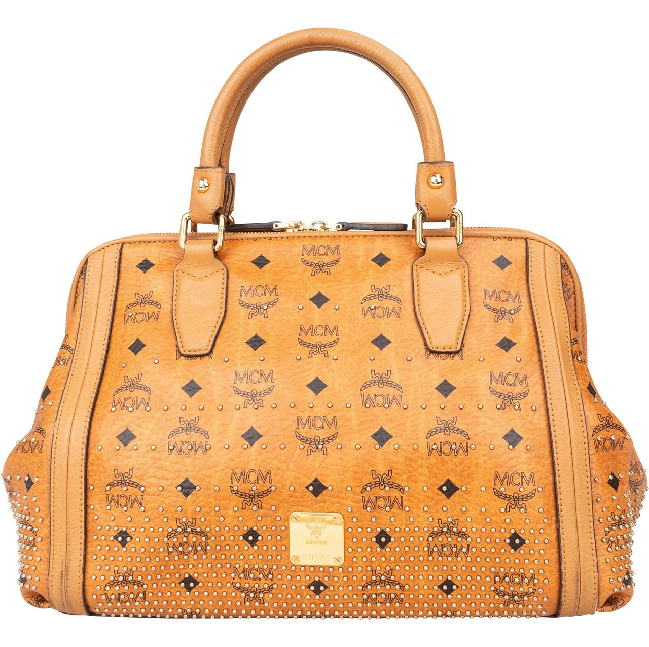 MCM MCM Monogram Visetos Studded Boston Ella Handbag Bruin