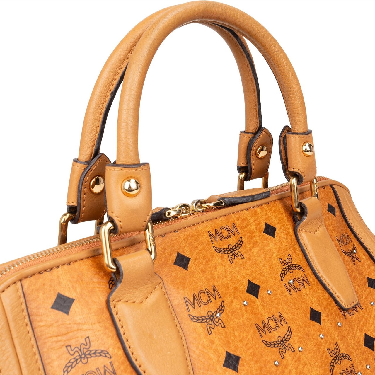 MCM MCM Monogram Visetos Studded Boston Ella Handbag Bruin