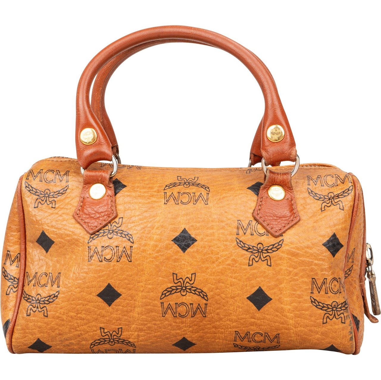 MCM MCM Monogram Visetos Mini Boston Handbag Bruin