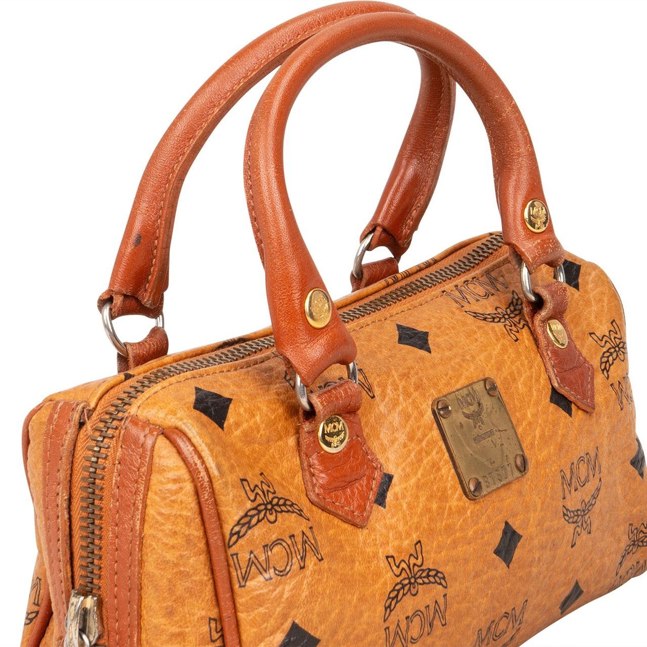 MCM MCM Monogram Visetos Mini Boston Handbag Bruin