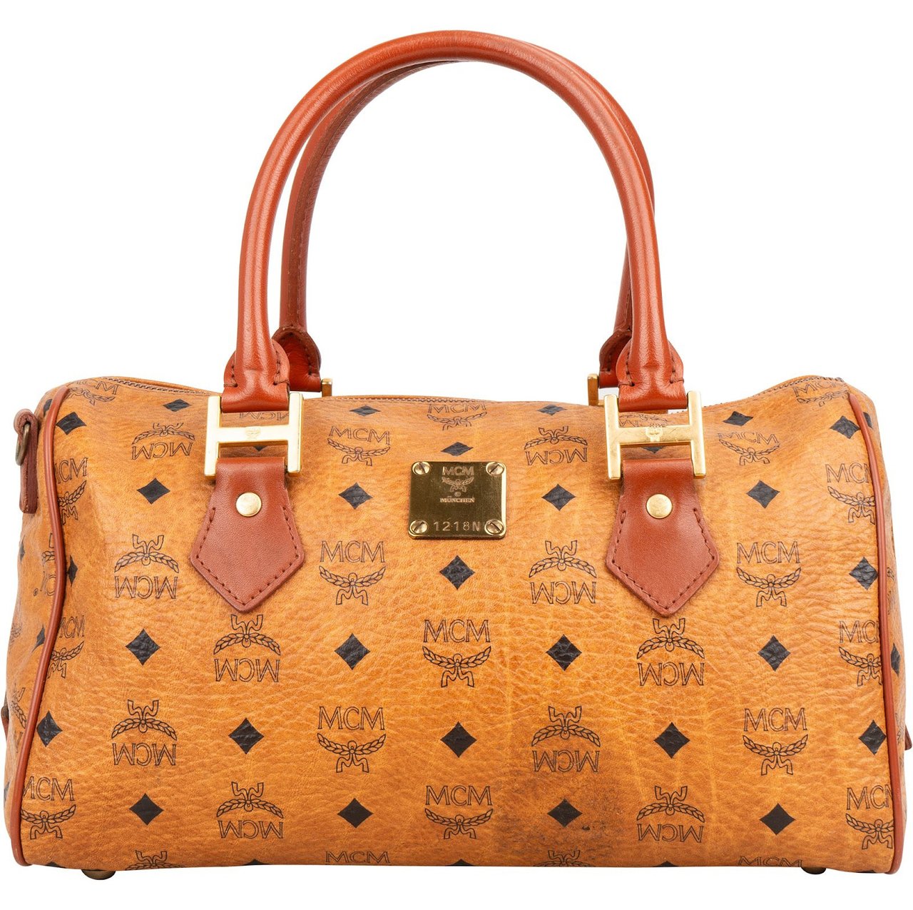 MCM MCM Monogram Visetos Boston Handbag Bruin