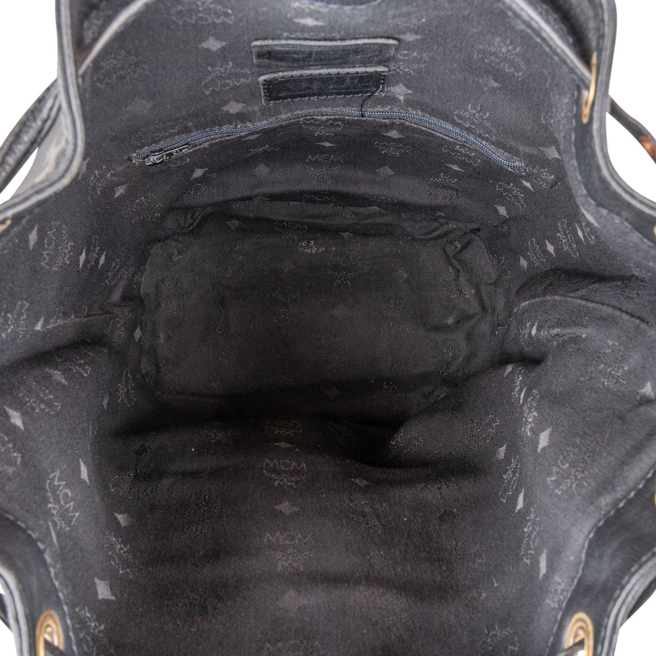 MCM MCM Monogram Visetos Black Nylon Bucket Crossbody Bag Zwart