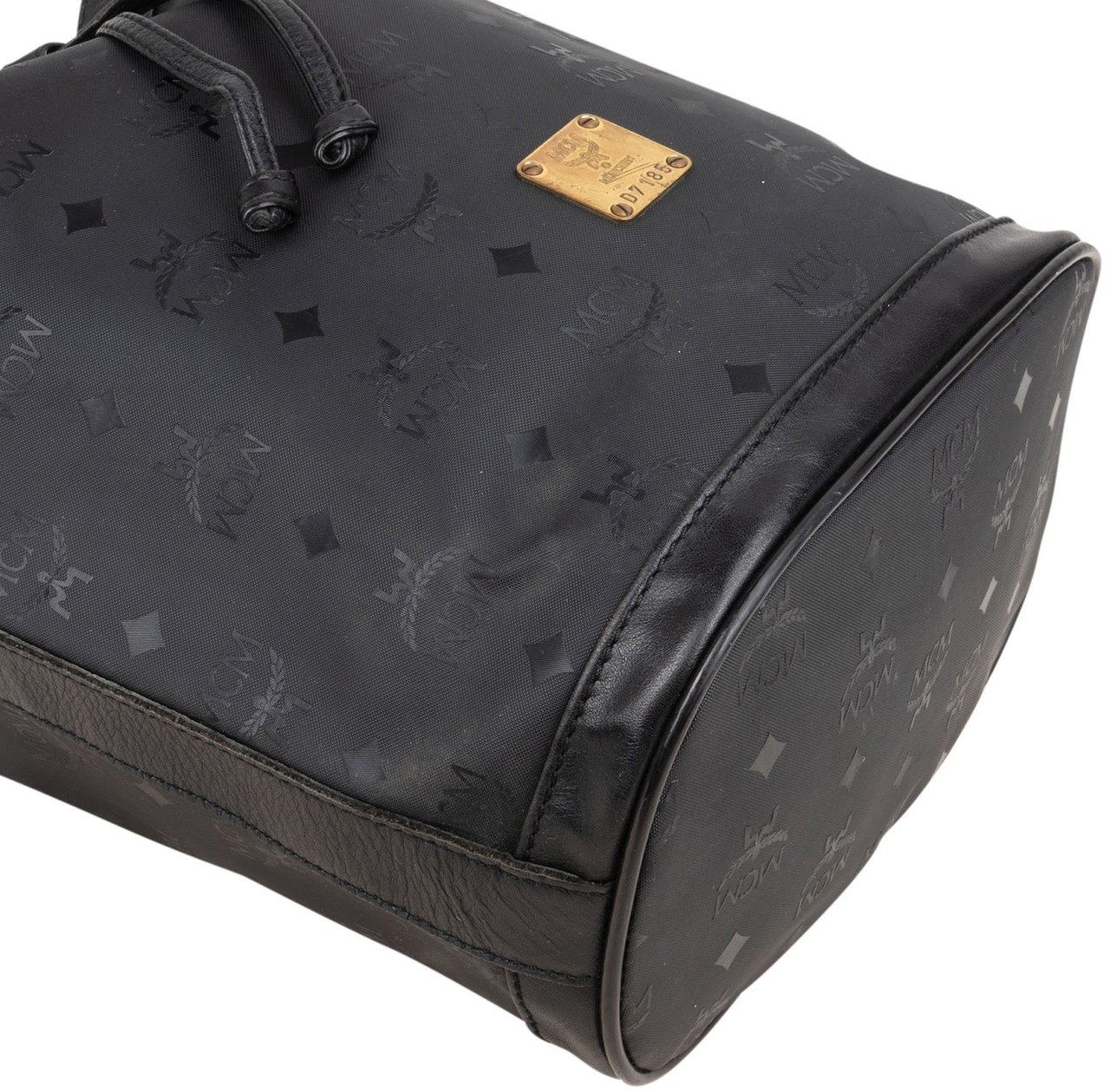 MCM MCM Monogram Visetos Black Nylon Bucket Crossbody Bag Zwart