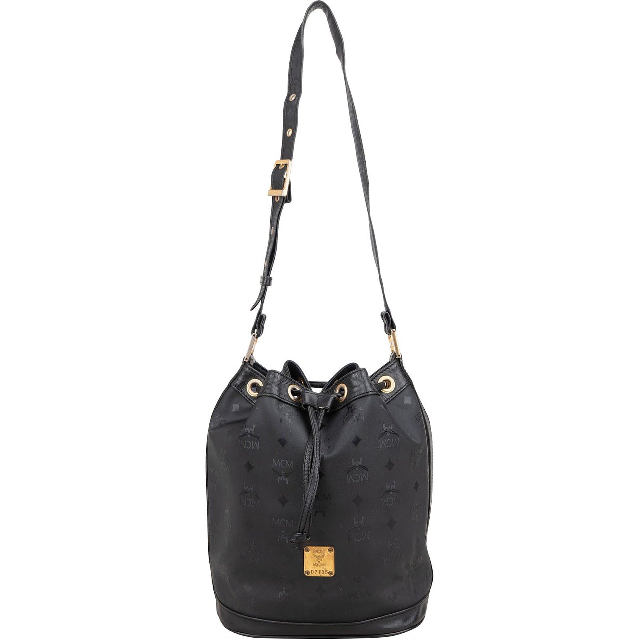MCM MCM Monogram Visetos Black Nylon Bucket Crossbody Bag Zwart