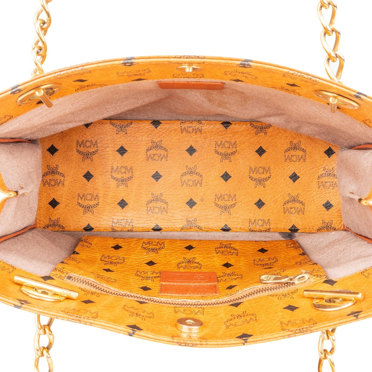 MCM MCM Monogram Visetos Chain Tote Shoulder Bag Bruin