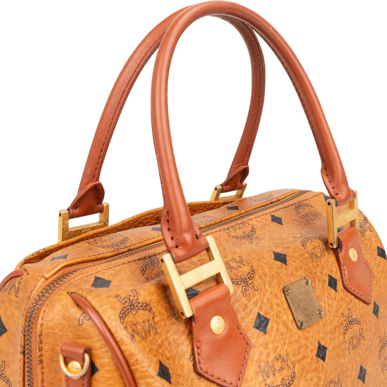 MCM MCM Monogram Visetos Boston Handbag Bruin