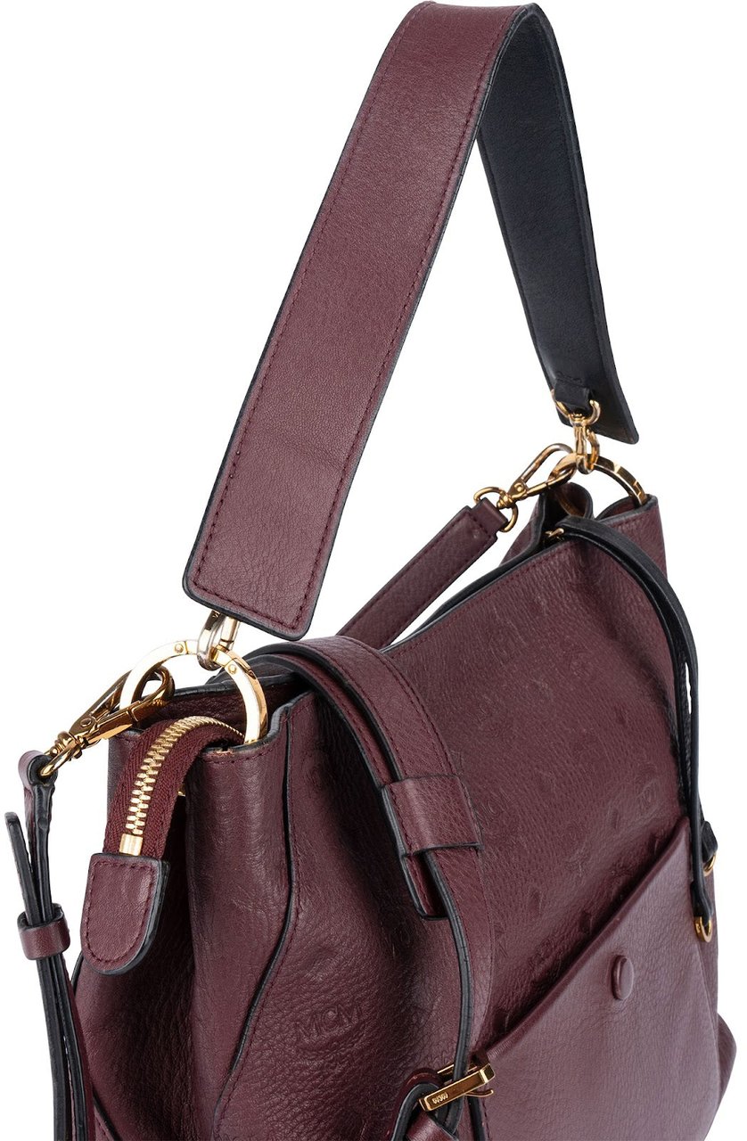 MCM MCM Monogram Visetos Leather Milla Hobo Shoulder Bag Rood