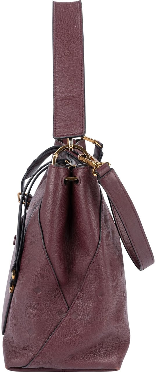 MCM MCM Monogram Visetos Leather Milla Hobo Shoulder Bag Rood