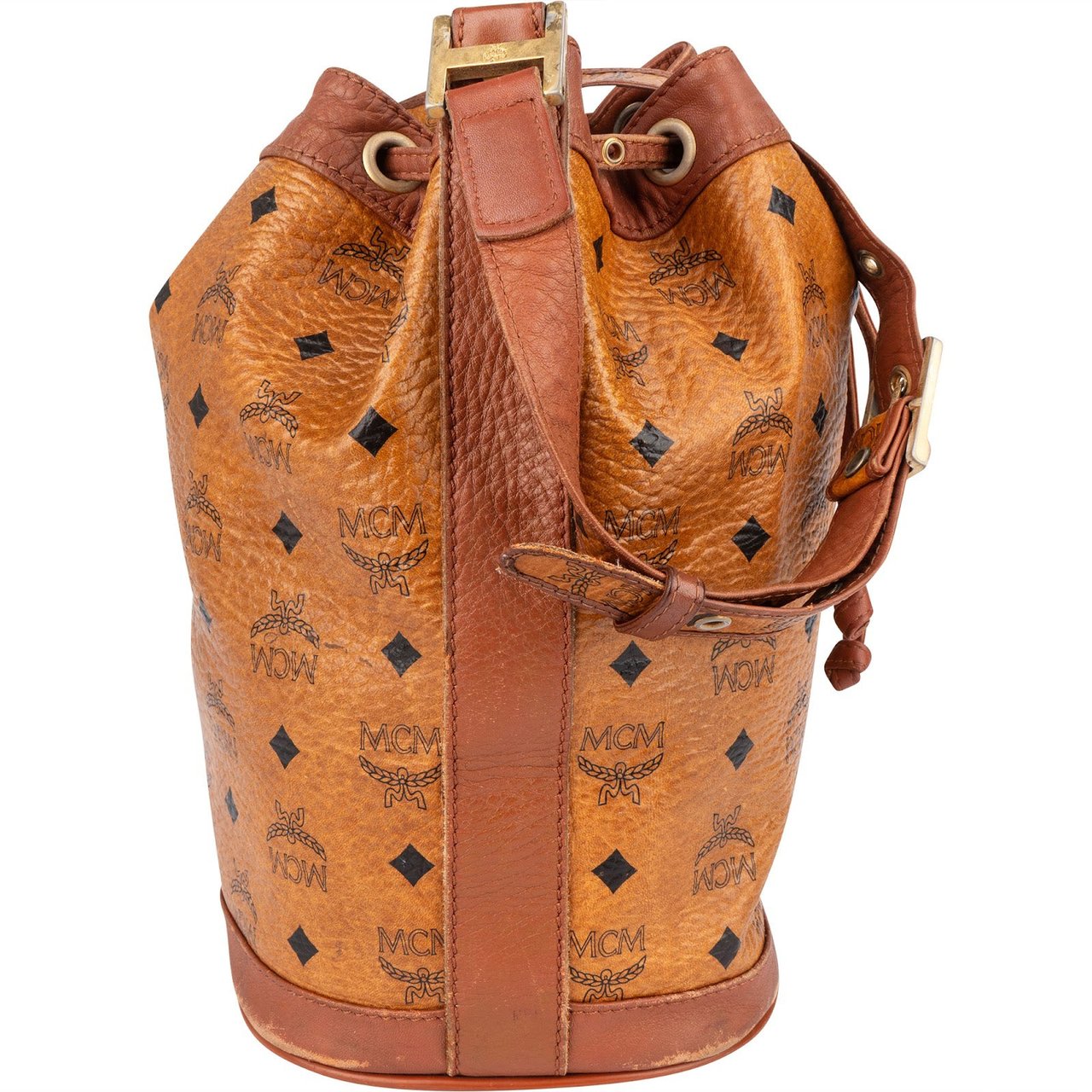 MCM MCM Monogram Visetos Drawstring Bucket Crossbody Bag Bruin