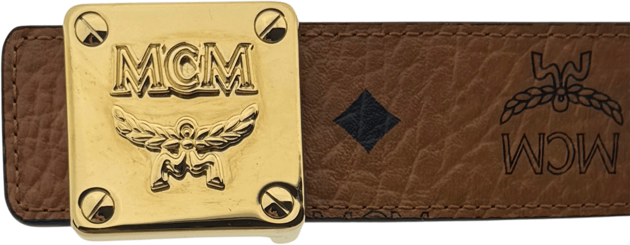 MCM MCM Brass Plate Gold Buckle Belt Brown / very good Zwart