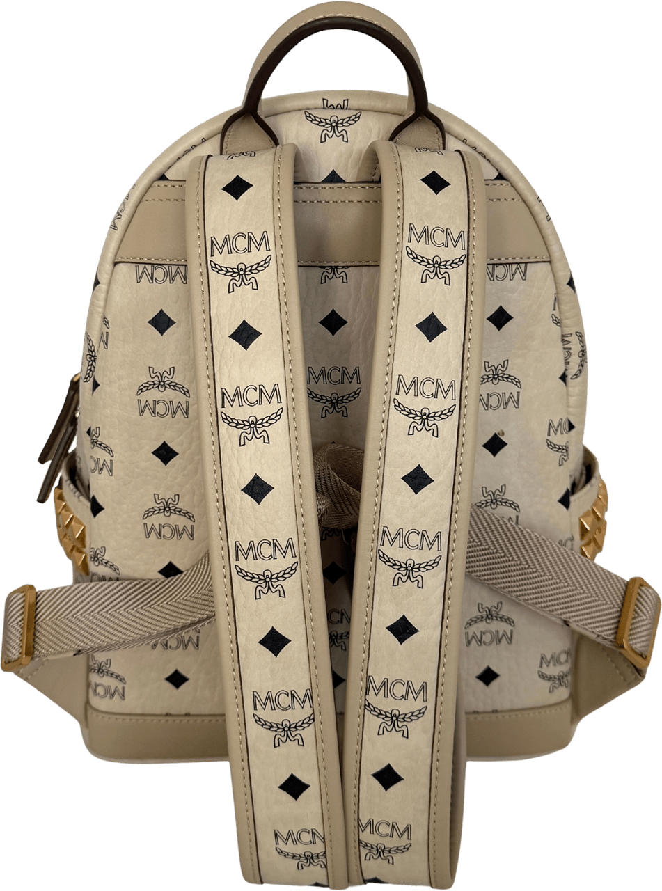 MCM MCM Stark Backpack in Visetos with Side Studs Small Beige / Mint Condition Beige