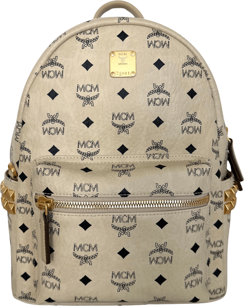 MCM MCM Stark Backpack in Visetos with Side Studs Small Beige / Mint Condition Beige