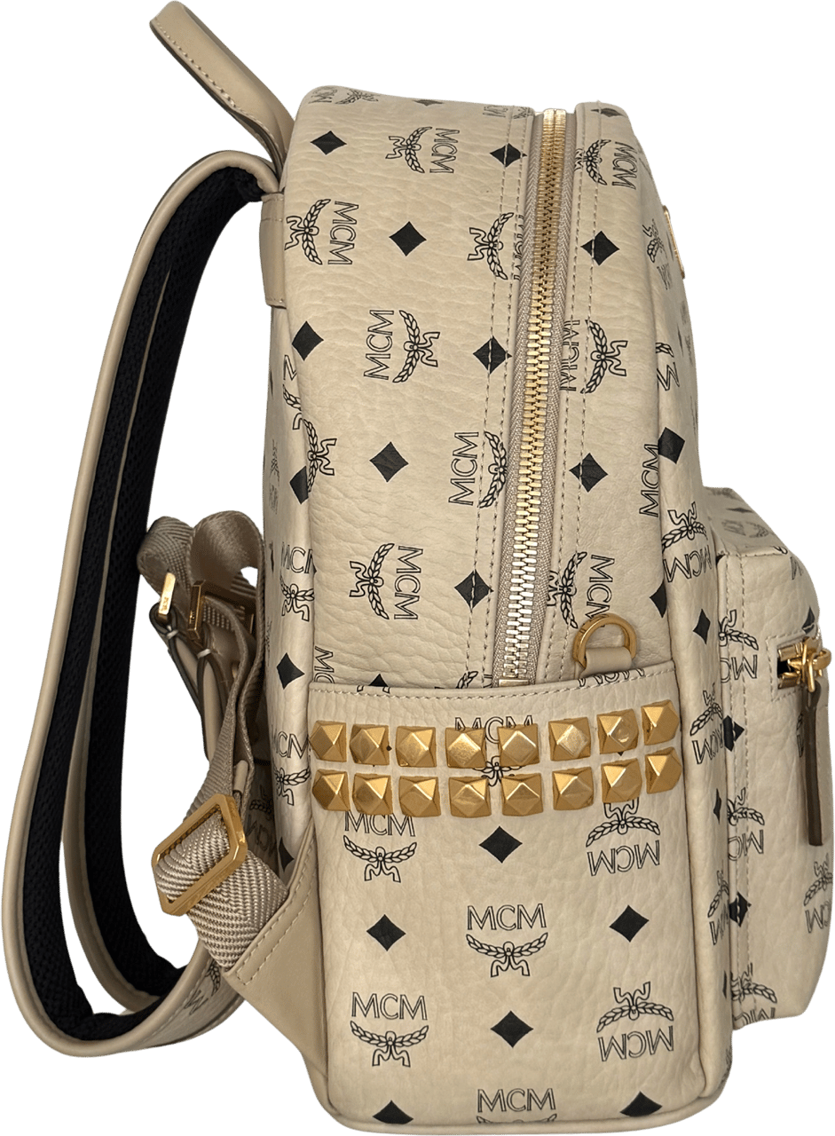 MCM MCM Stark Backpack in Visetos with Side Studs Small Beige / Mint Condition Beige
