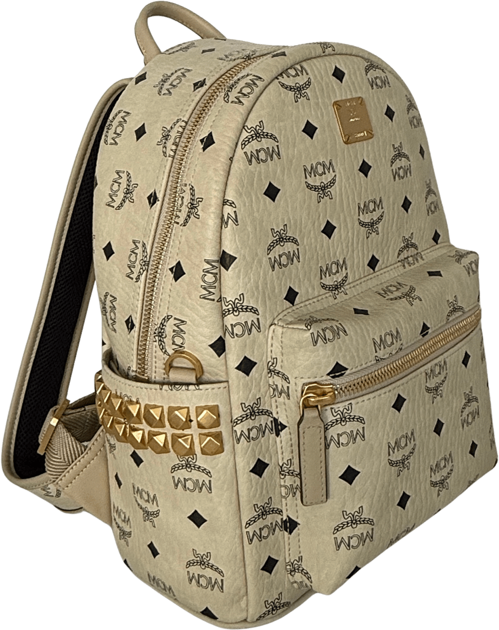 MCM MCM Stark Backpack in Visetos with Side Studs Small Beige / Mint Condition Beige