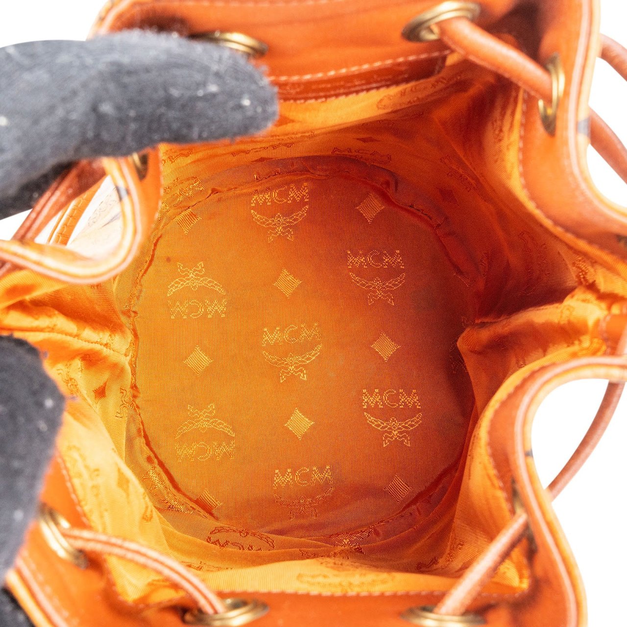 MCM MCM Monogram Visetos Mini Drawstring Bucket Crossbody Bag Bruin