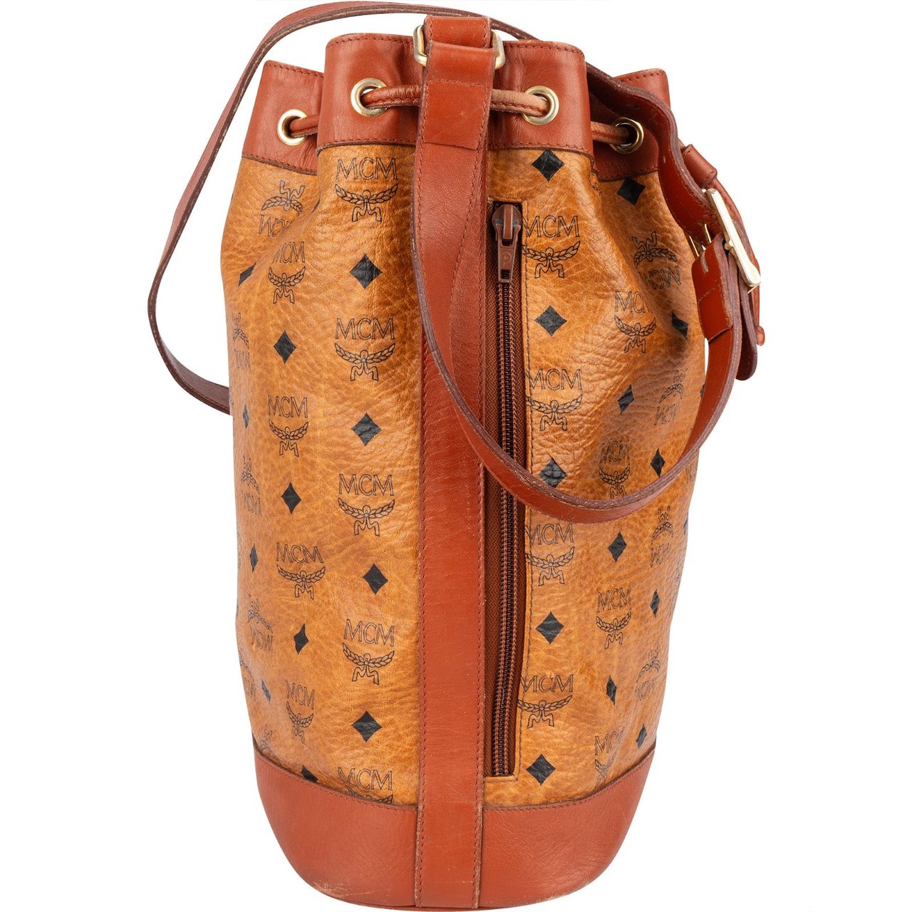 MCM MCM Monogram Visetos Drawstring Bucket Crossbody Bag Bruin