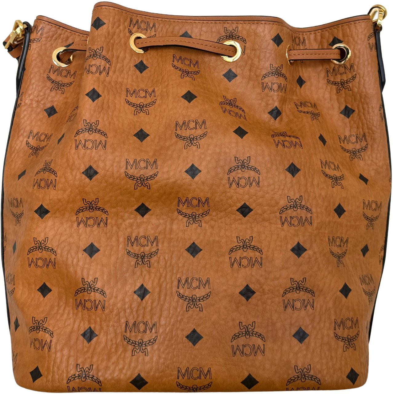 MCM Essential drawstring bag in Visetos Cognac Bruin