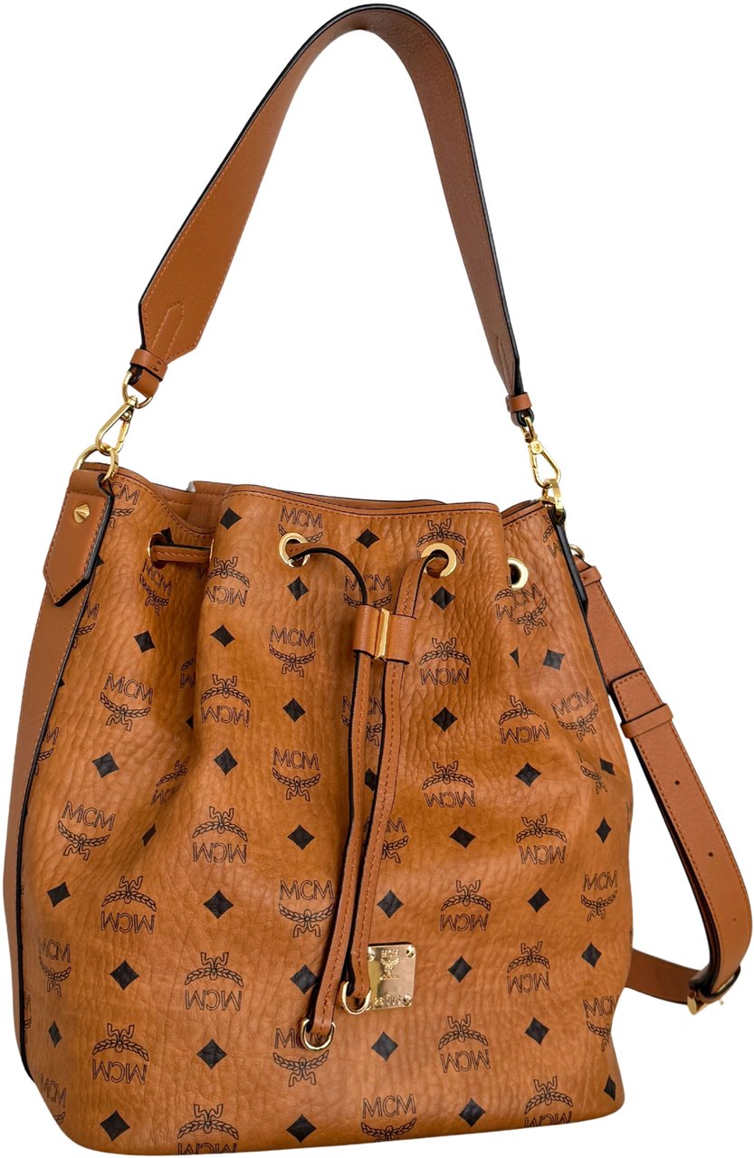 MCM Essential drawstring bag in Visetos Cognac Bruin