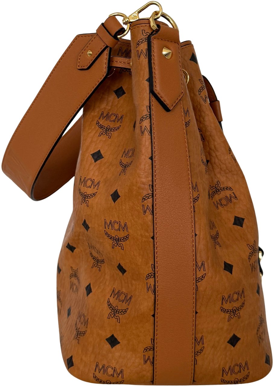 MCM Essential drawstring bag in Visetos Cognac Bruin