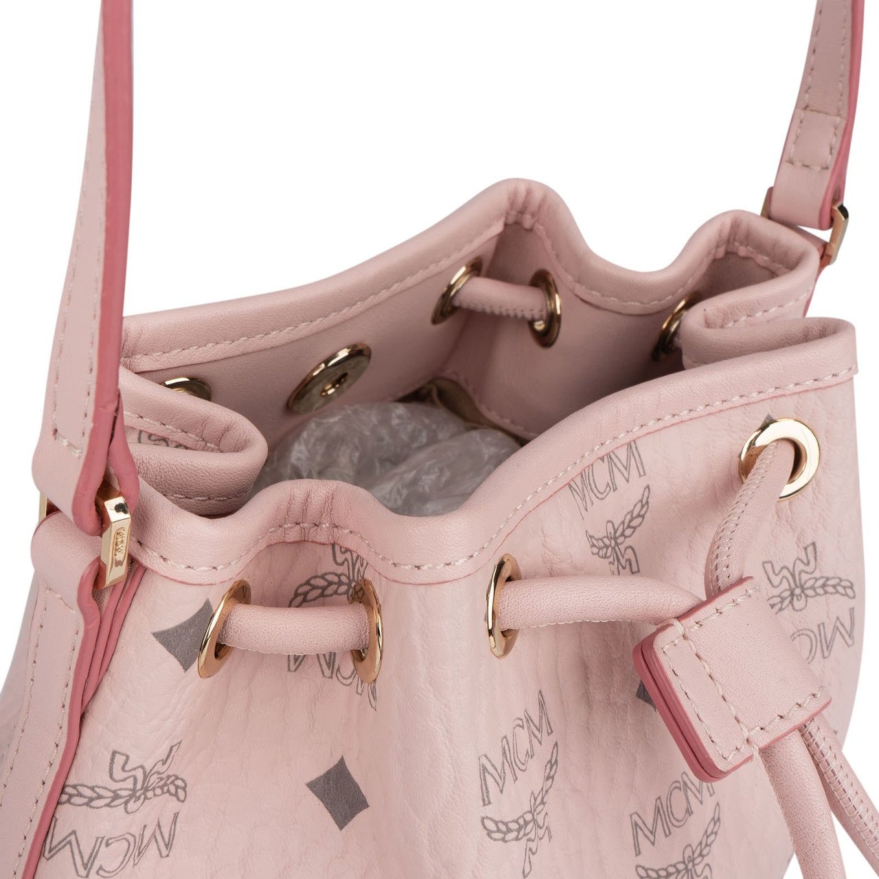 MCM MCM Pink Monogram Visetos Mini Drawstring Crossbody Bag? Roze