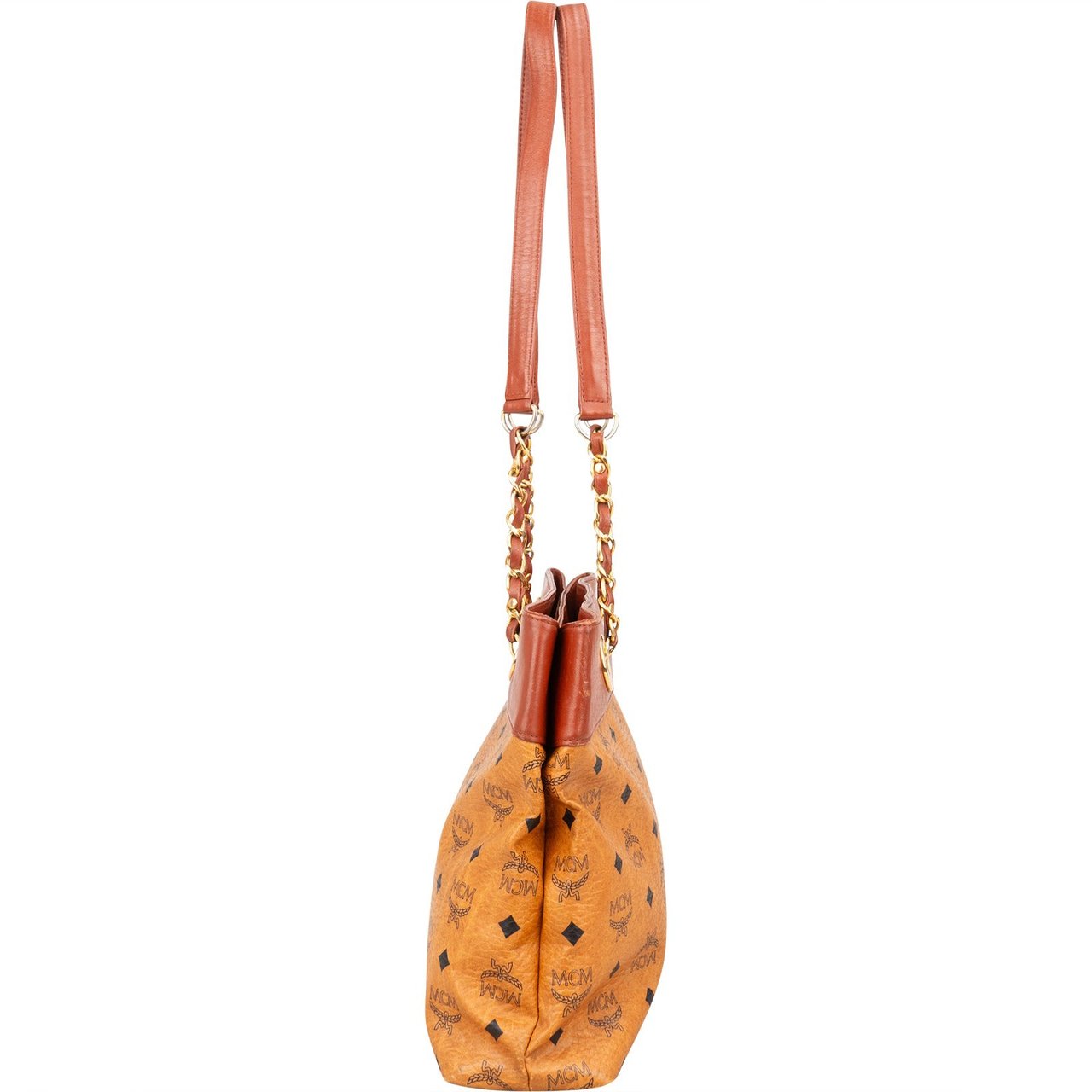 MCM MCM Monogram Visetos Chain Tote Shoulder Bag Bruin