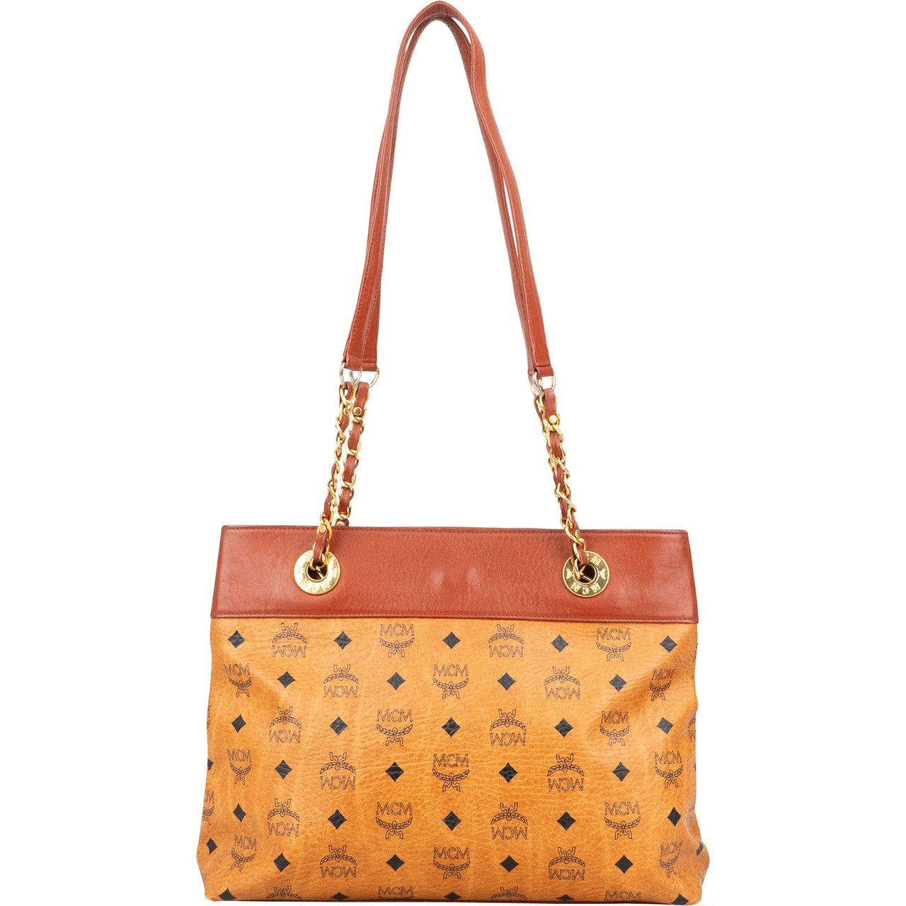 MCM MCM Monogram Visetos Chain Tote Shoulder Bag Bruin