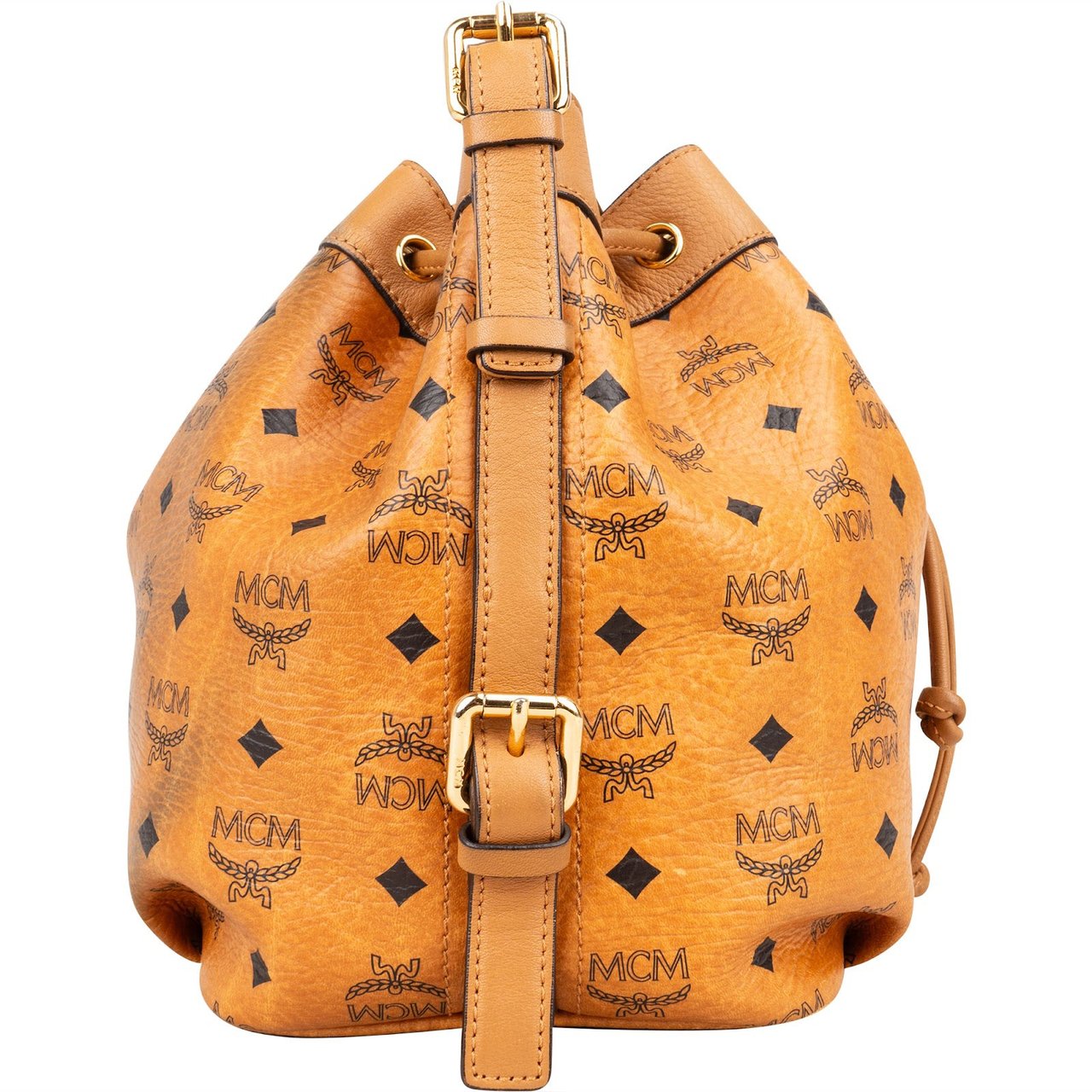 MCM MCM Monogram Visetos Heritage Drawstring Bucket Crossbody Bag Bruin