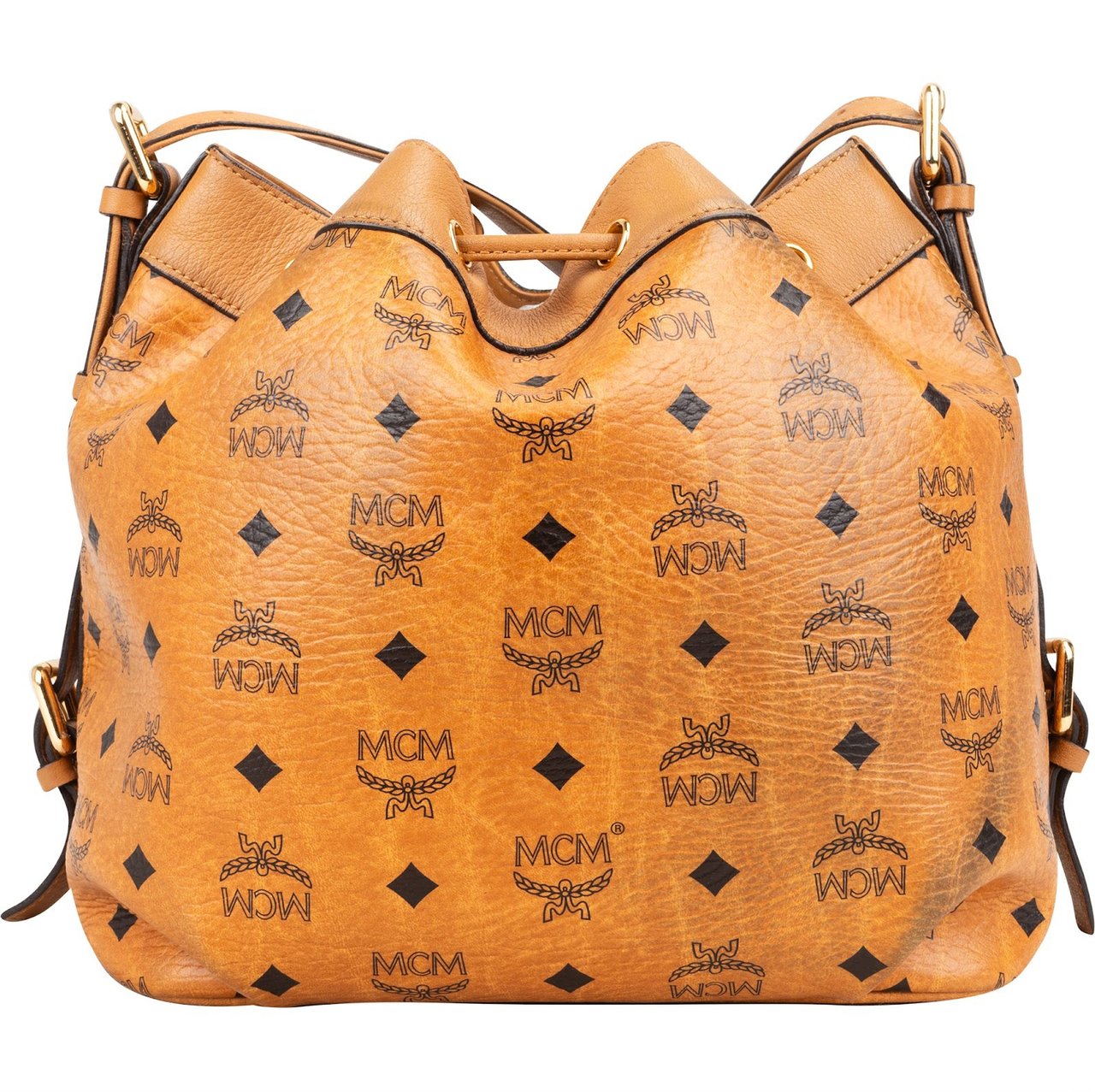MCM MCM Monogram Visetos Heritage Drawstring Bucket Crossbody Bag Bruin