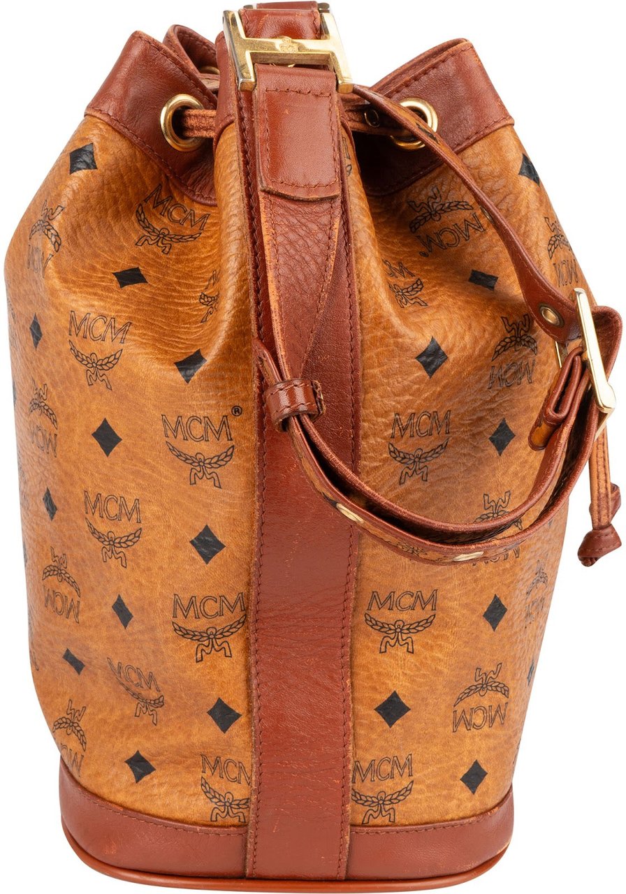 MCM MCM Monogram Visetos Drawstring Bucket Crossbody Bag Bruin