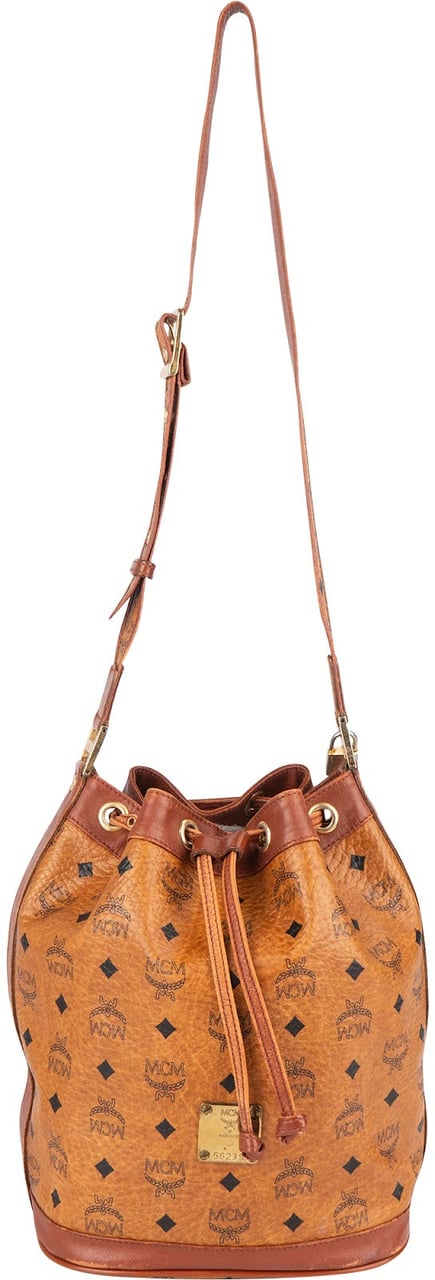 MCM MCM Monogram Visetos Drawstring Bucket Crossbody Bag Bruin