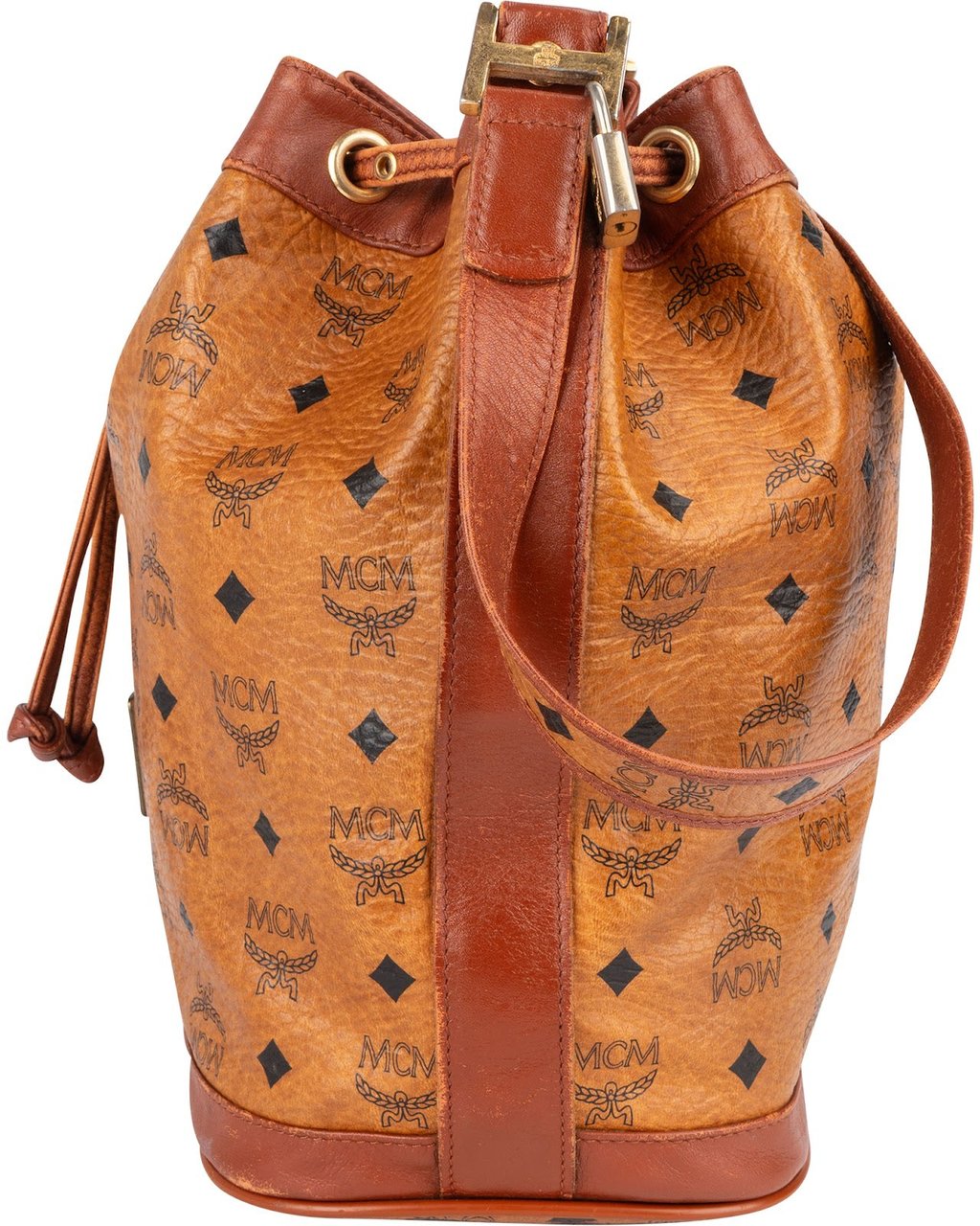 MCM MCM Monogram Visetos Drawstring Bucket Crossbody Bag Bruin