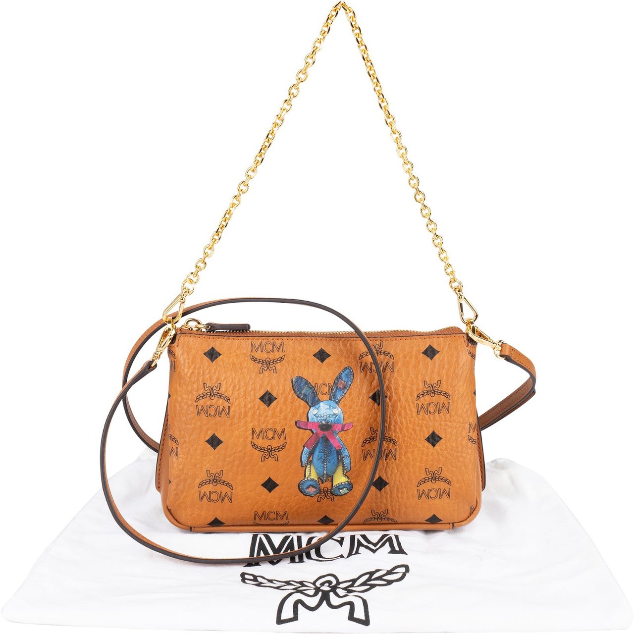 MCM MCM Monogram Visetos Rabbit Tracy Pochette Crossbody Bag Bruin