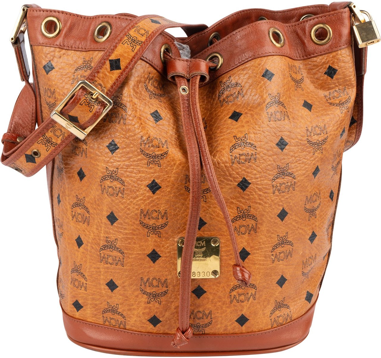 MCM MCM Monogram Visetos Drawstring Bucket Crossbody Bag Bruin