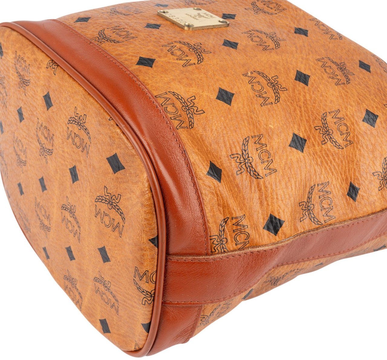 MCM MCM Monogram Visetos Drawstring Bucket Crossbody Bag Bruin