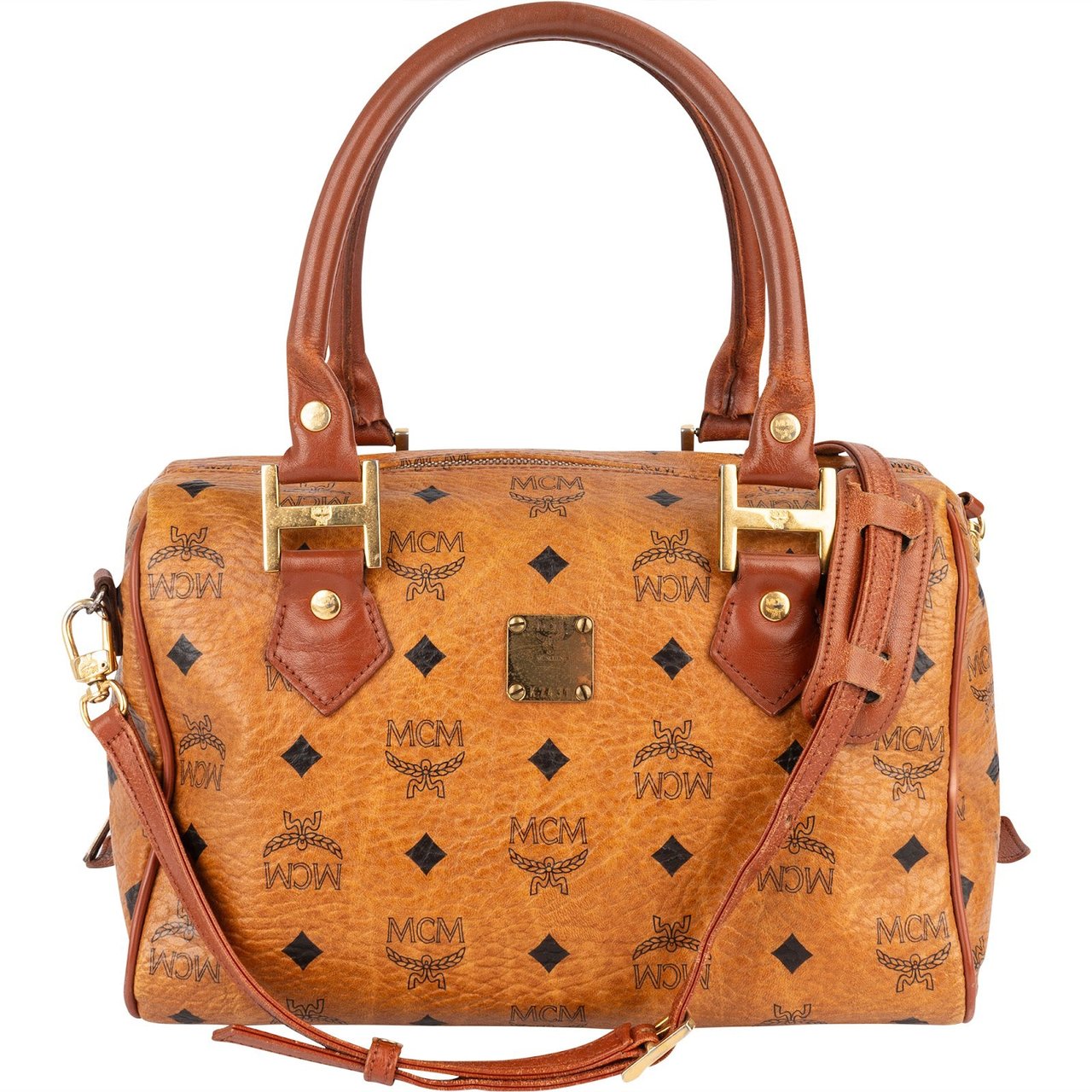 MCM MCM Monogram Visetos Boston Handbag Bruin