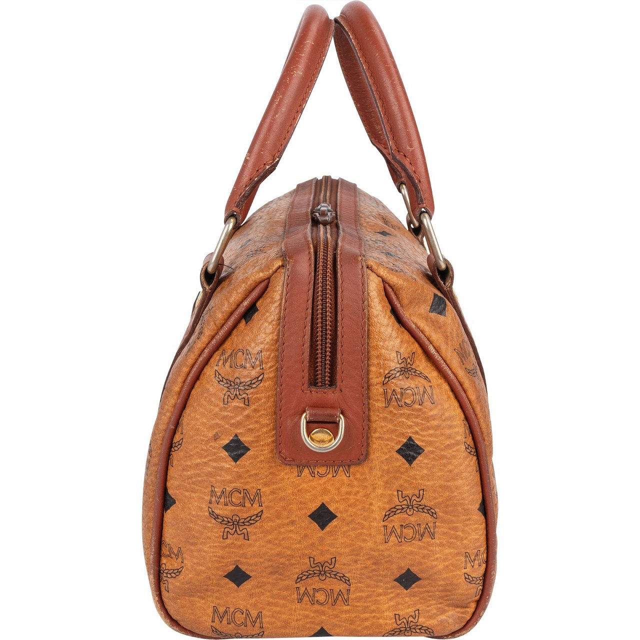 MCM MCM Monogram Visetos Small Boston Handbag Bruin