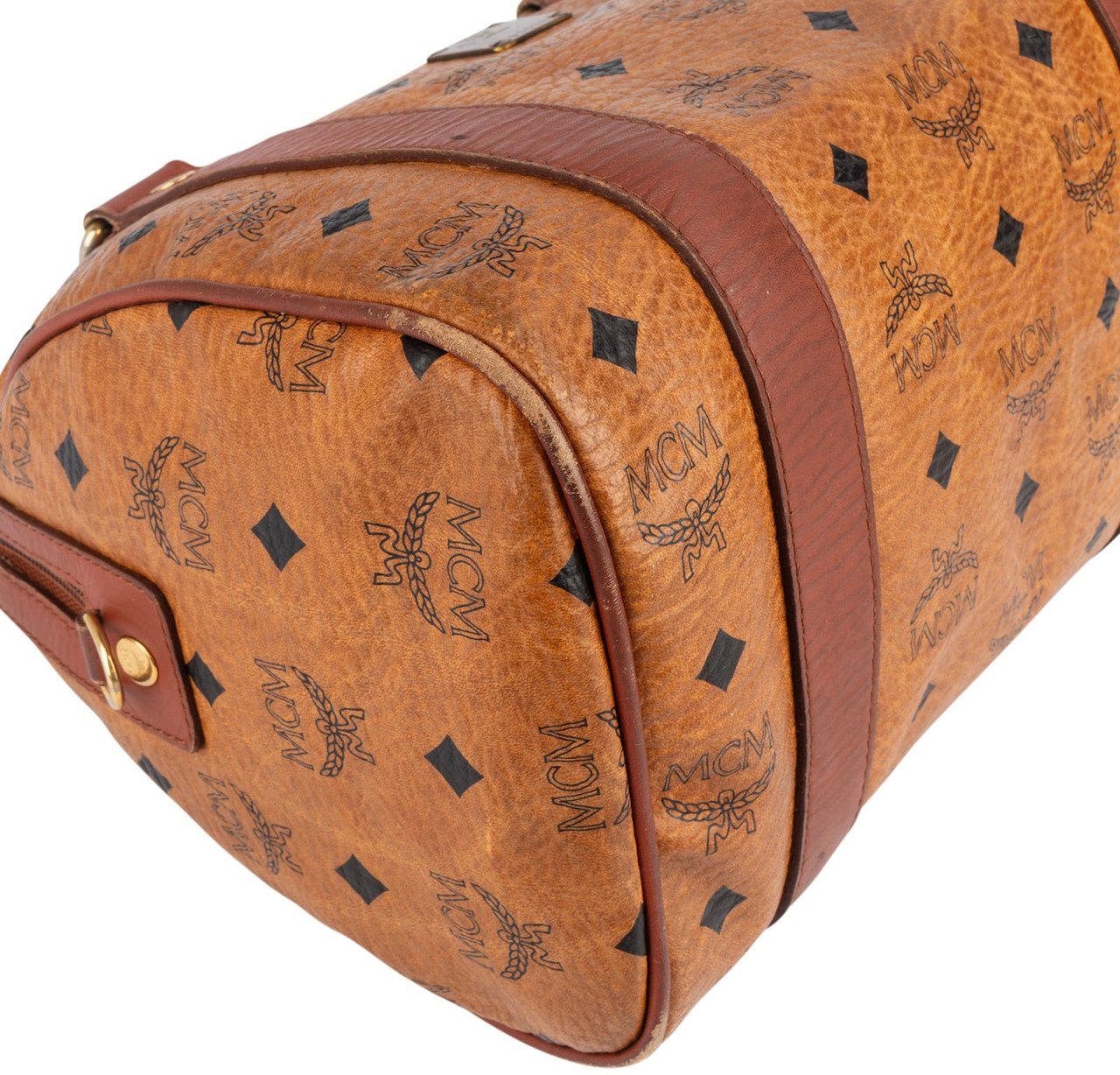 MCM MCM Monogram Visetos Small Boston Handbag Bruin