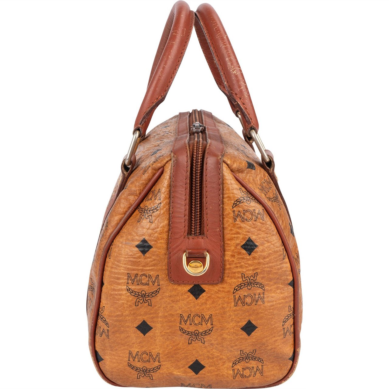MCM MCM Monogram Visetos Small Boston Handbag Bruin